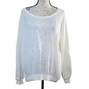 I Jeans By Buffalo Women's Size XL White Embroidered Sheer Long Sleeve Blouse